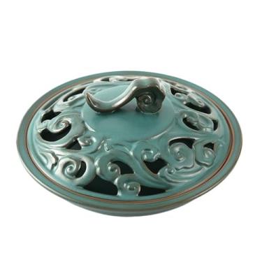 Imagem de Porta-incenso decorativo Grande queimador de incenso interno com alça, suporte de incenso de cerâmica para casa, ornamento decorativo(Green)