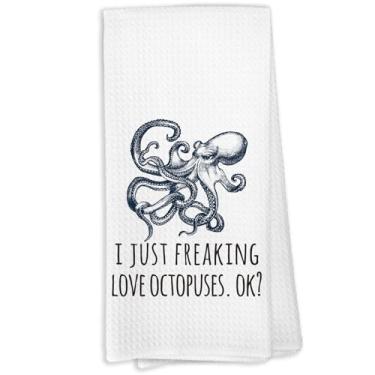 Imagem de KTYHD Toalhas de mão para decoração de presentes de banheiro de polvo costeiro oceano - I Just Freaking Love Polvo Toalhas de cozinha, tema animal costeiro oceano crianças decoração de banheiro