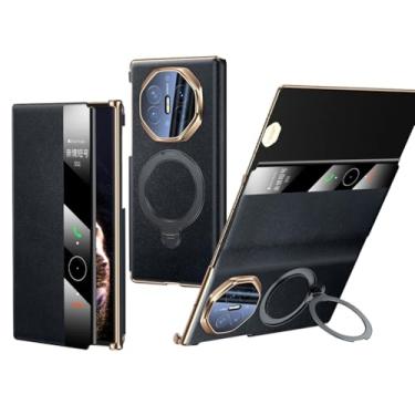 Imagem de HAOMRIYL Capa de couro genuíno para Huawei Mate Xts/XT, capa de proteção de janela transparente com suporte magnético flip business capa luxuosa à prova de choque, preta, Mate XT