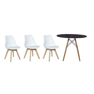 Imagem de Kit Mesa Jantar  80cm Preta + 03 Cadeiras Leda  Branca