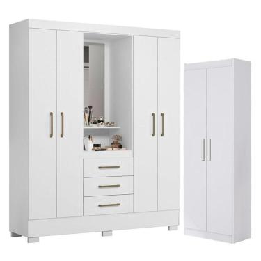 Imagem de Guarda Roupa Solteiro Paris 2045150 E Armário Multiuso 2000191 Branco - Aramóveis
