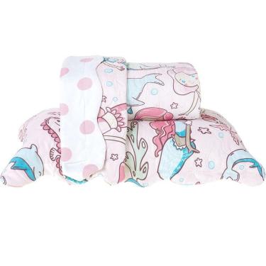 Imagem de Kit Cobre Leito Rolinho Solteiro + Porta Travesseiro Toque Macio Mermaid