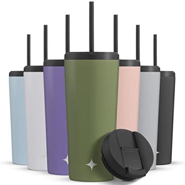 Imagem de JoyJolt Copo com isolamento triplo de 590 ml com tampa e canudo (2 cada) copo de aço inoxidável de parede dupla a vácuo, forrado de cobre para bebidas geladas/de 12 horas. Garrafa de água à prova de