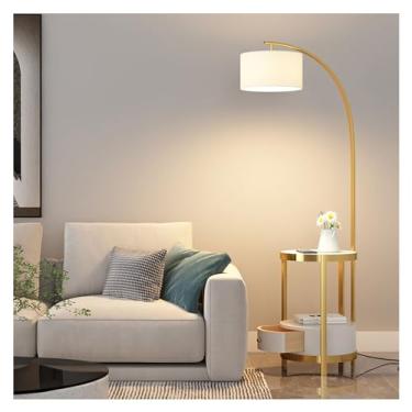 Imagem de Luminária de chão Luminária de chão moderna com 3 temperaturas cor e mesa lateral gaveta(Gold)