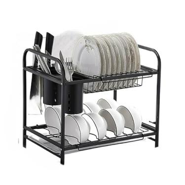 Imagem de Escorredor De LouçA Para Pia, Organizador De Pratos E Talheres Em AçO Inox Preto Com Bandeja - Secador De LouçAs HigiêNico E DuráVel (ES-19)
