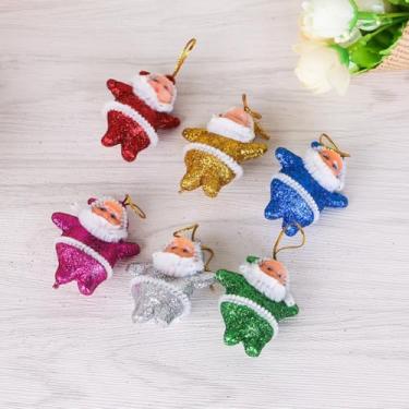 Imagem de Conjunto de pingente de Papai Noel em pó dourado, 6 peças, enfeites de árvore de Natal de espuma multicolorida com corda para pendurar para festas de fim de ano, decoração de casa, parede e porta
