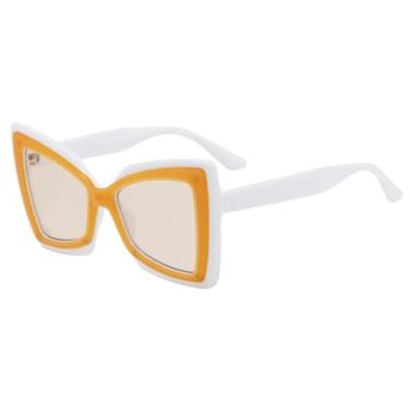 Imagem de HCPIHF Óculos de sol vintage grandes da moda, tons degradê, uv400, feminino e masculino (branco, laranja e laranja)