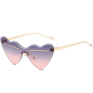 Imagem de JRLLFD Óculos de sol em formato de coração de metal, feminino, masculino, moda ao ar livre, fotografia de rua, UV400 (cinza rosa)
