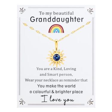 Imagem de JINGMARUO Colar de sol banhado a ouro com pedra do mês de nascimento para neta no aniversário, você faz do mundo um cartão de lugar colorido e brilhante, Standard, Cristal, Sem Pedra Preciosa