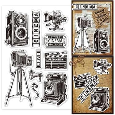 Imagem de Carimbo de plástico PVC padrão de câmera, 160 x 110 x 3 mm, motivo retrô para câmera de cinema, moldura transparente, selo transparente para scrapbook, criação de cartões, álbum de fotos, materiais de