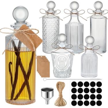Imagem de Baderke 6 frascos de extrato de baunilha de vidro de 150 ml, frascos de extrato caseiro com tampas, etiquetas de funil, escova de limpeza, corda de cânhamo para xarope, molho alimentar, feijão, óleos