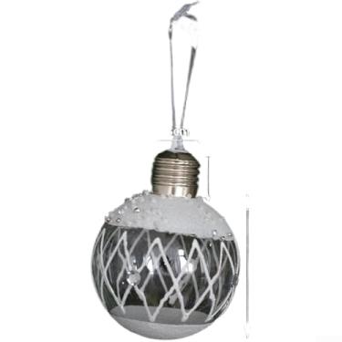 Imagem de Conjunto de 4 enfeites de bola de Natal transparentes luminosos com cena de neve, decorações de plástico para pendurar árvores, janelas e festas, prata, leve 28,5 g