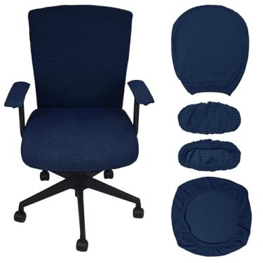 Imagem de PBIEHSR Capas para cadeira de escritório, 4 peças, capa extensível para cadeira de computador, acessórios de mesa, material de escritório, apoio de braço, decoração de mesa (azul marinho)