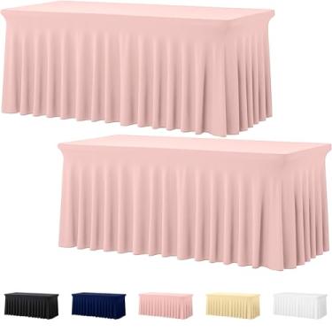 Imagem de Deep Dream Pacote com 2 toalhas de mesa ajustadas de elastano rosa para mesas retangulares de 2,3 m, sem rugas, toalha de mesa elástica para festa, banquete, casamento e eventos