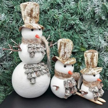 Imagem de Bonecos De Neve Cartola Enfeite Natalino Em Isopor Kit 3pçs