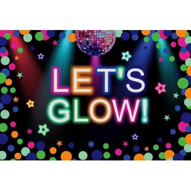 Imagem de ZJRBJB 3 x 2,4 m Vamos brilhar decoração neon pano de fundo colorido claro grafite respingo festa de aniversário anos 80 anos 90 fundo de festa carnaval formatura baile de máscaras banner cabine de