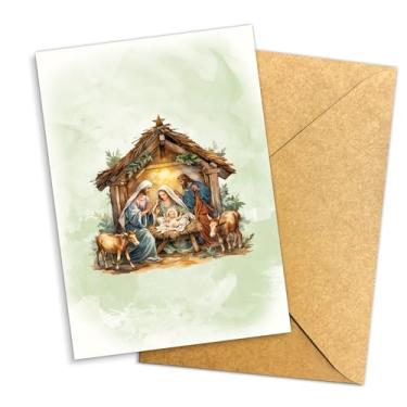 Imagem de Cartão de Natal para presépio (13,5 x 20,3 cm), saudação religiosa da noite santa com o bebê Jesus, Maria e José, cartão de Natal baseado na fé com envelope para igreja, família e amigos (Natal 90)