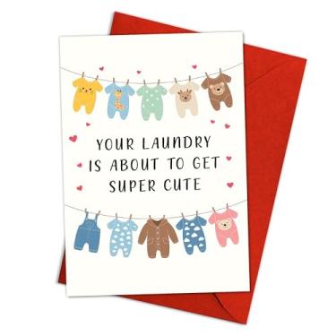 Imagem de Chá de bebê – Presente de parabéns para novos pais, fofo "Laundry Is About to Get Cute" para menino, menina ou gênero neutro, parabéns para os pais serem – solteiro 14 x 20 cm dobrado com envelope