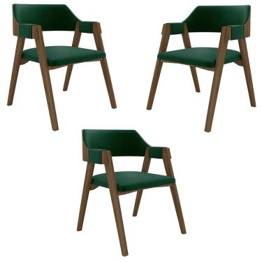 Imagem de Kit 3 Cadeiras Sala De Jantar E Jogos Carteados Madeira Maciça Poker Veludo Verde-nogueira G42 - Gran Belo