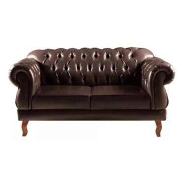 Imagem de Sofá Chesterfield 2 Lugares Duquesa Vintage Retrô Capitonê Couro Marrom