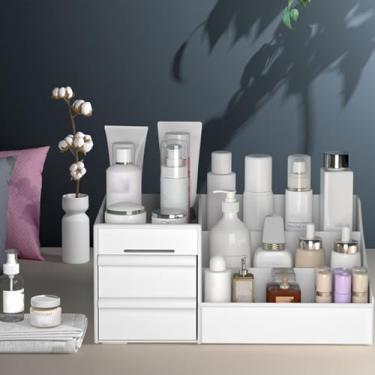 Imagem de Caixa Organizadora de Gavetas para Cosméticos de Maquiagem Caixa de Armazenamento de Cosméticos 2 Camadas Compartimentos de Gavetas Múltiplas Organizador de Armazenamento de