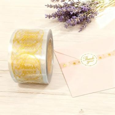 Imagem de Adesivos de agradecimento de folha dourada transparente de Natal 500 peças - Etiquetas circulares autoadesivas para embrulhar presentes, envelopes, lembrancinhas de festa, presentes de Natal