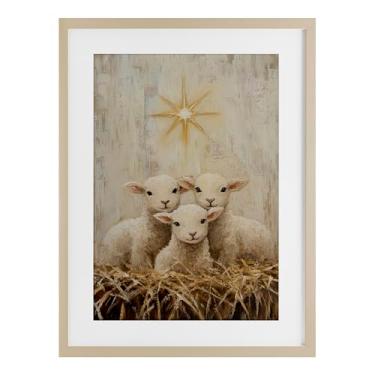 Imagem de Stupell Industries Christmas Lambs Trio Birch Impressão emoldurada sob vidro, design por Petal Prints Design, 23 x 17