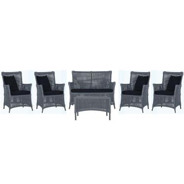 Imagem de Jogo Sofá 4 Poltronas E Mesa Igapó Preta E12 Trama Original Prata