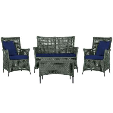 Imagem de Jogo Sofá 2 Poltronas E Mesa Igapó Preta E10 Trama Original Verde