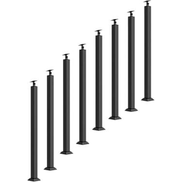 Imagem de 2 4 6 8 10 Pc Postes De Balaústre De Metal Preto, 28 36 44 50 58 Polegadas De Altura Sistema De Corrimão De Escada Para Interior Exterior Deck Varanda Escada Montagem, 8pc, H 82cm/32.3in