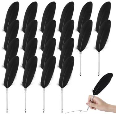 Imagem de Pacote com 20 canetas esferográficas de penas, tinta preta, perfeitas para escritório, escola, casamento ou lembrancinhas de festa