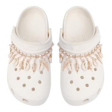 Imagem de Eooberr 2 peças de correntes de sapato oceano brilhantes para meninas, sandálias de verão, tartarugas douradas, pingentes de sapatos de conchas para tamancos, pingentes de decoração de sapatos faça