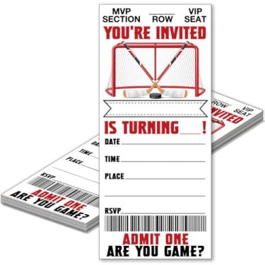 Imagem de MQCLYSG Convites de hóquei no gelo pacote com 20 convites de bilhetes de jogo de hóquei com envelopes cartões de convites para esportes meninos festa dupla face - 9 x 15 cm