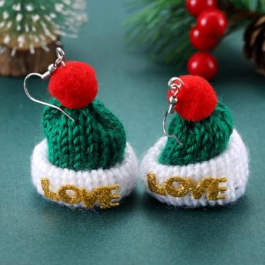 Imagem de Brincos de Natal femininos LOVE Hat com pingente de Natal, acessórios de bijuteria de fantasia, 2inch, Cobre, Sem pedra preciosa