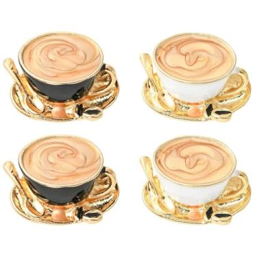 Imagem de UR URLIFEHALL 4 peças de emblemas de esmalte com tema de café broche de lapela para roupas jeans cachecol chapéu bolsa artesanato mochilas joias