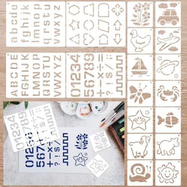 Imagem de 18 peças de estênceis de alfabeto de letras e números para crianças, kit de prática educacional de escrita, estênceis reutilizáveis para desenho de pintura infantil, projetos DIY (branco)