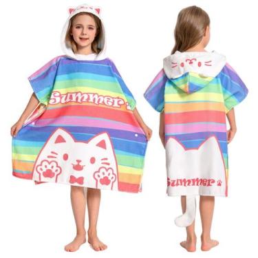 Imagem de Toalha de praia infantil com capuz OLAOLA Striped Cat para 3-12 anos