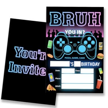 Imagem de VIYZZX Convites de festa de aniversário para meninos, adolescentes e adolescentes, convites de festa neon com envelopes, conjunto de 20, dupla face