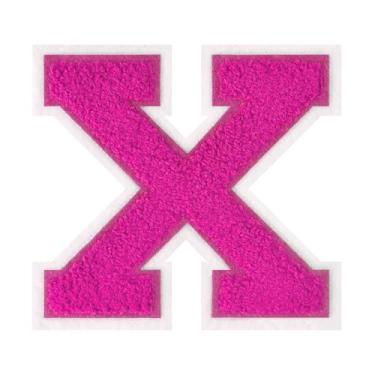 Imagem de 1 peça de patch de letra de chenille rosa de 11,4 cm com borda branca – Remendos do alfabeto para roupas, jaquetas, mochilas, chapéus para decoração personalizada, nome personalizado e artesanato. (X)