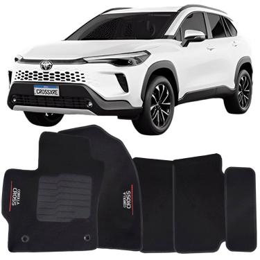 Imagem de Tapete Carpete Corolla Cross 2022 à 2025 Preto Logo Bordado Jogo 5 Peças Personalizado Automotivo