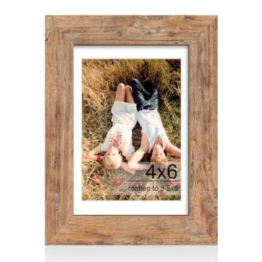 Imagem de iRahmen Porta-retrato 10 x 15 cm com vidro temperado HD, exiba imagens de 9 x 12 cm com tapete ou 10 x 15 sem tapete, moldura de madeira para mesa e parede (marrom rústico, 1 pacote)