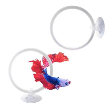 Imagem de TWZKXC 2 peças de anel de exercício de peixe Betta de 7 cm, com ventosa fixa, tanque betta, brinquedos de treino para decoração de aquário, acessórios de aquário anel de alimentação, branco