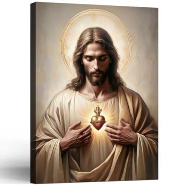 Imagem de Jesus Sagrado Coração Religioso Católico Decoração de Parede Impressão em Tela Pôster Arte Cristã Decoração de Casa Galeria para Quarto Sala de Estar 40 x 61 cm Pronto para Pendurar