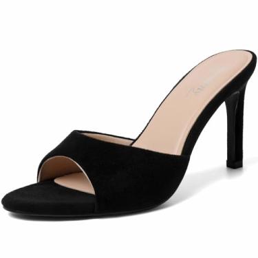 Imagem de Susanny Sandálias femininas de salto alto mule salto alto bico fino sandálias sexy sem cadarço verão casual casamento festa de formatura confortável sapatos elegantes, Camurça preta, 41