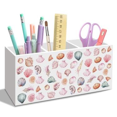 Imagem de nvucamd Porta-lápis rosa costeiro para mesa, acessórios de mesa de escritório com concha do mar, rosa costeiro, organizador para churrasqueiras, sala de aula, banheiro, suporte de escova de dentes de