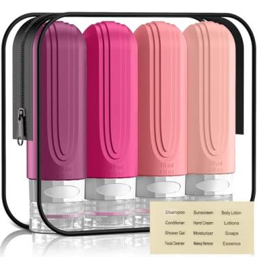 Imagem de YIIMER Garrafas de viagem para artigos de higiene pessoal, artigos de higiene pessoal de 85 g aprovados pela TSA, recipientes recarregáveis de silicone à prova de vazamento, garrafas essenciais de