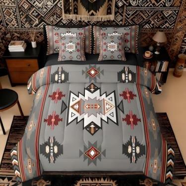 Imagem de Erosebridal Conjunto de edredom King Size Western Bed in a Bag | Conjunto de cama com estampa geométrica nativa do sudoeste, estilo nórdico exótico, asteca, conjunto de cama e lençol de diamante