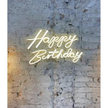 Imagem de Painel de LED Neon Acrílico 3mm "Happy Birthday" - 50x40 cm fonte 12v(Branco Quente)