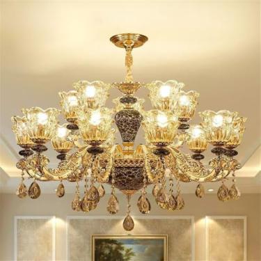 Imagem de Lustre de cristal de luxo europeu com LED, estilo americano, para sala de estar, restaurante, quarto, casa de campo, hotel, loja de roupas, salão de beleza, café (15 lâmpadas de altura).