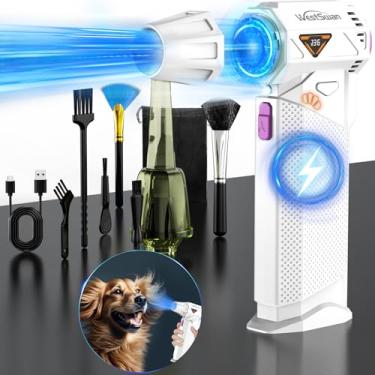 Imagem de Espanador de ar comprimido, mini espanador de ar elétrico de 210.000 RPM equipado com velocidade continuamente variável, poderoso soprador de folhas de 8000 mAh com unidade de aspiração para teclado